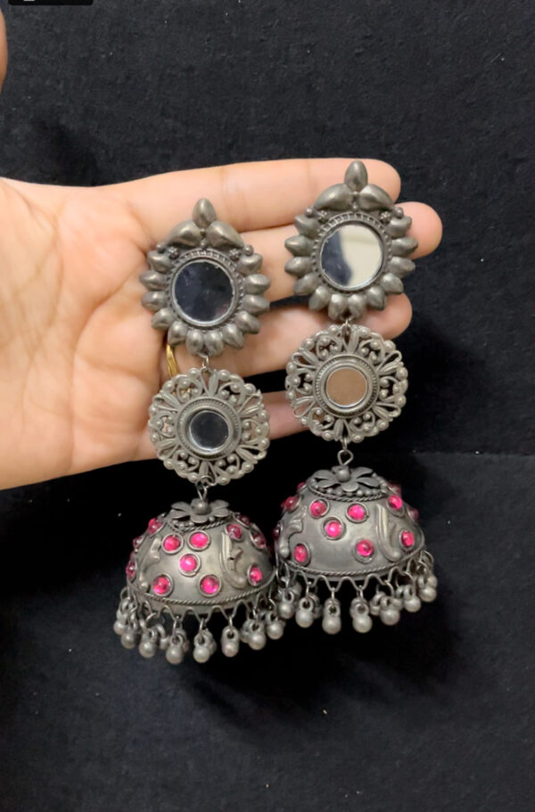 Silver Oxidised mirror Jhumka for women and girls