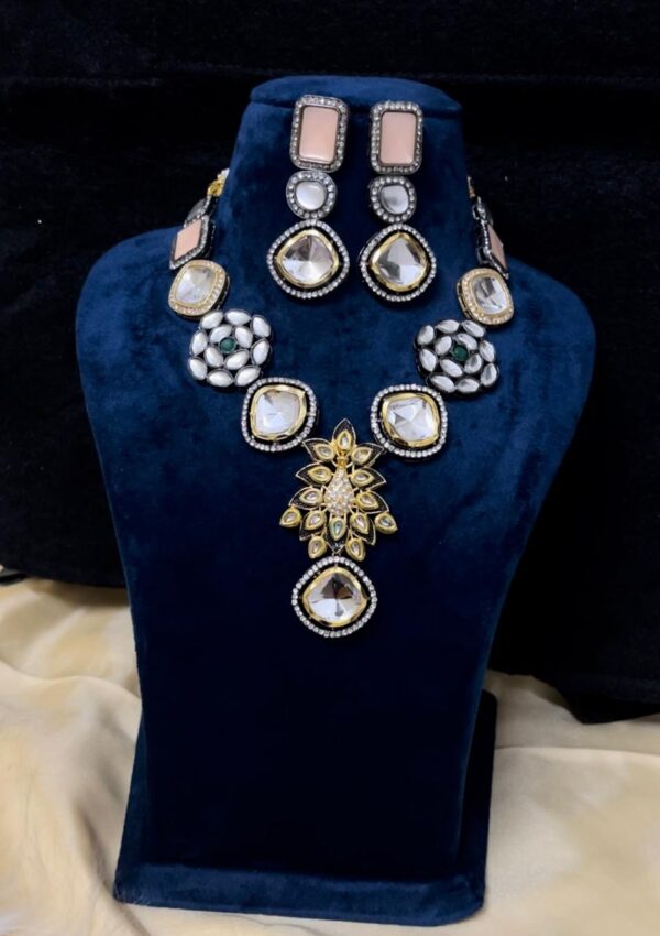 Gold-Plated Pearl Beaded Choker Necklace & Earrings - Image 2