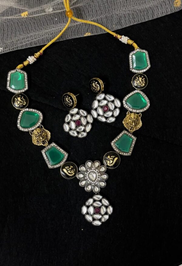 Kundan-Studded & Pearl Beaded Meenakari Jewellery Set