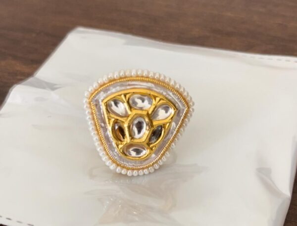 Gold-Plated Kundan-Studded Meenakari Adjustable Finger Ring - Image 2