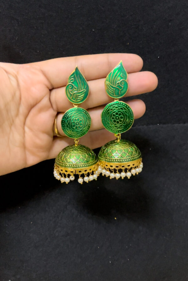 Light weight meenakari jhumka in green