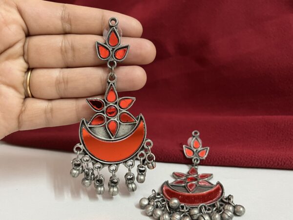 Silver Plated Oxidised German Silver red chandbali