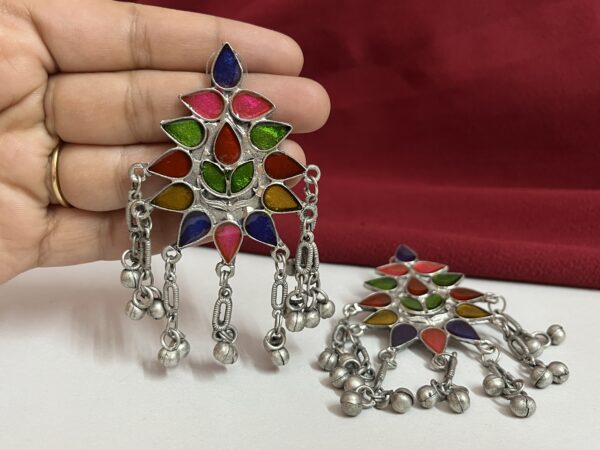 Silver Plated Oxidised German Silver multicolored chandbali