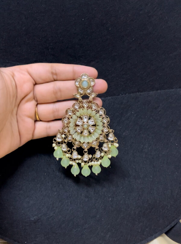 trendy style party wear heavy chandbali in lightgreen