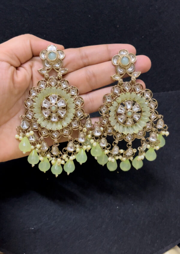 trendy style party wear heavy chandbali in lightgreen - Image 2