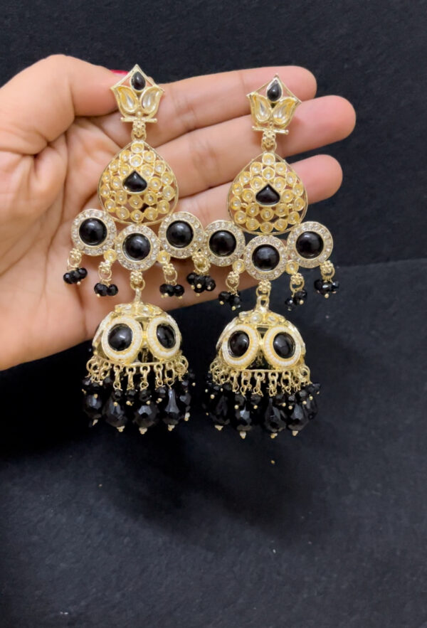 Party wear heavy jhumka in black - Image 2