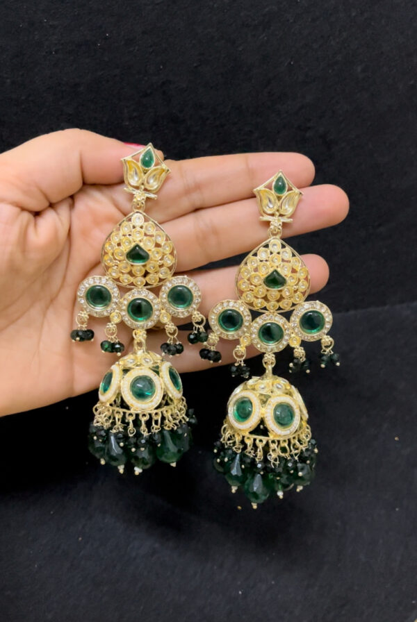 Party wear heavy jhumka in green - Image 2