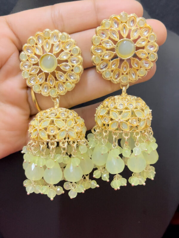 Party wear light weight jhumka in lightgreen - Image 2