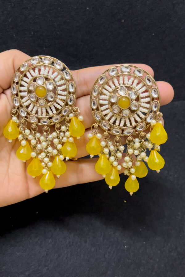 Party wear light weight chandbali in yellow - Image 2