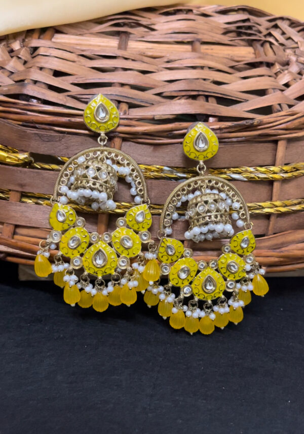 Party wear heavy weight chandbali in yellow