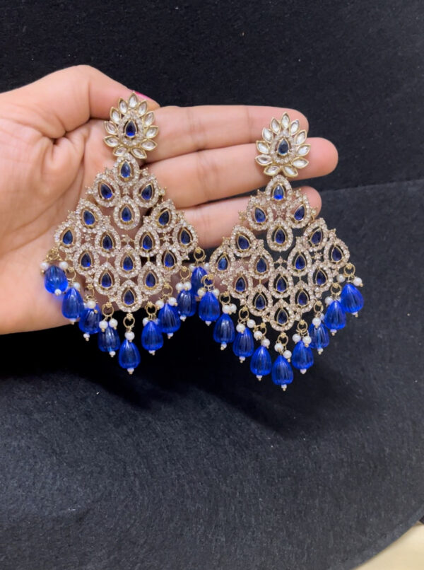 Party wear lightweight chandbali with stone in blue - Image 3