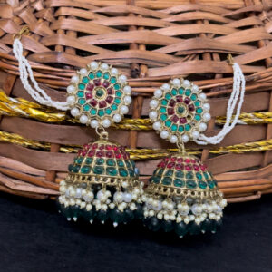 Party wear heavy jhumka  in redgree...