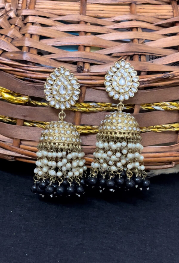 Traditional gold plated long heavy jhumka in black