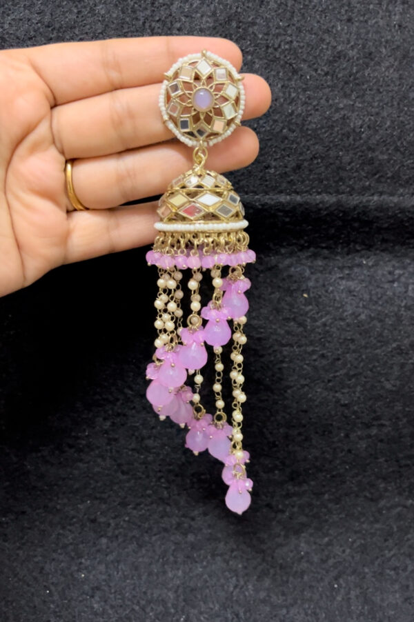 Traditional gold plated long heavy jhumka  in lavender