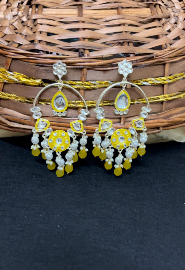 Trendy  kundan light weight chandbali  in yellow