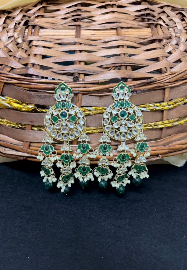 Stylish  light weight gold plated chandbali  in green