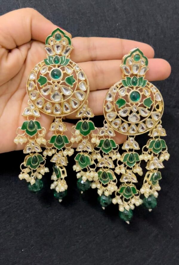 Stylish  light weight gold plated chandbali  in green - Image 2