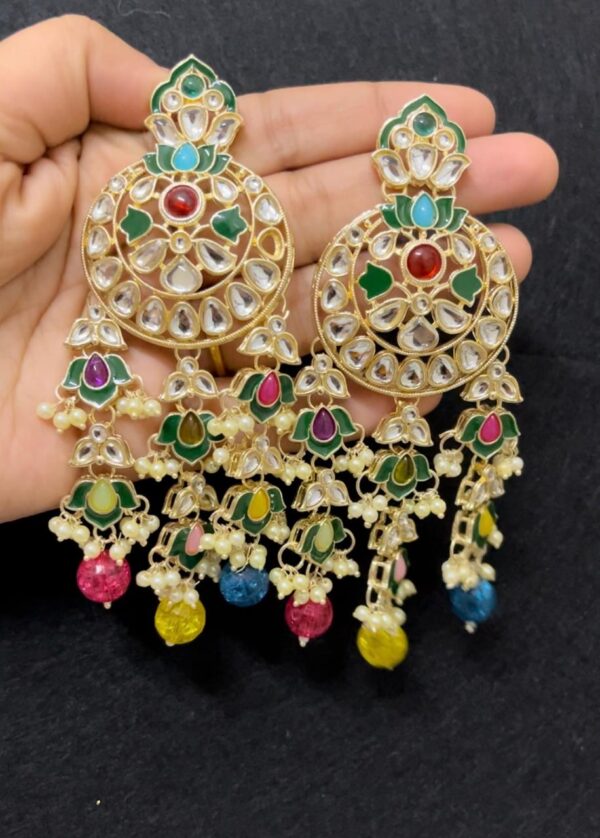 Stylish  light weight gold plated chandbali  in multi - Image 2