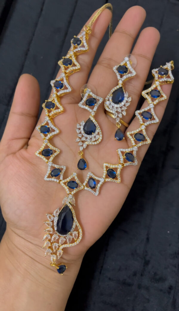 Premium quality AD-Studded Jewellery in blue - Image 2