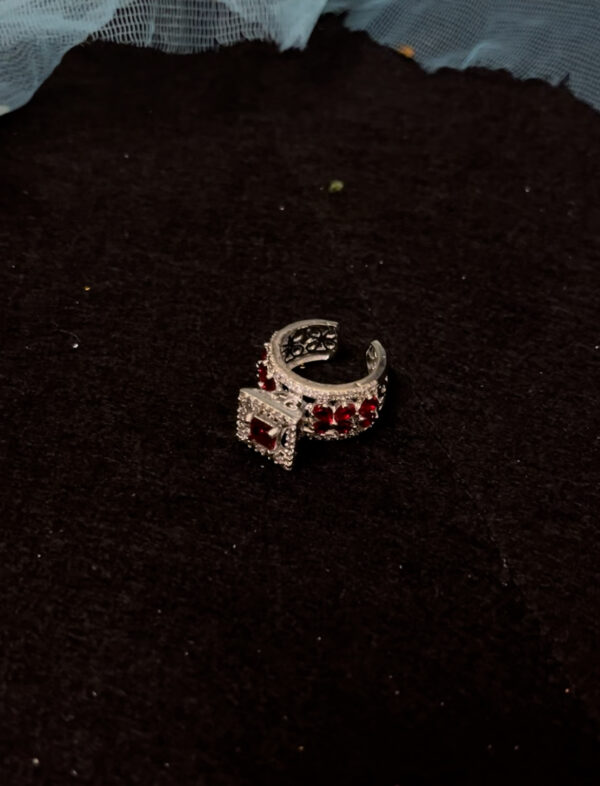 Silver plated AD adjustable ring in red - Image 2