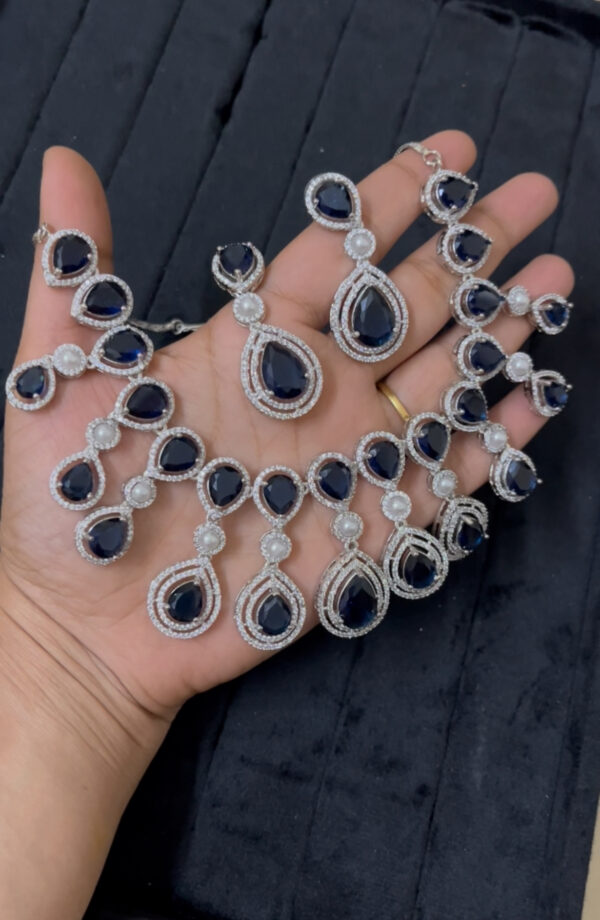 Rhodium-Plated AD-Studded Jewellery in blue - Image 2