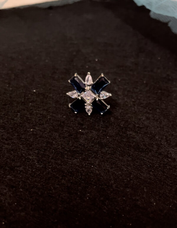 Silver plated star shape AD adjustable ring blue