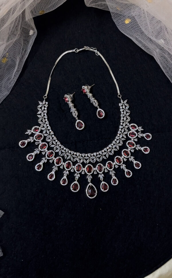 Premium quality three layer  AD necklace set in red