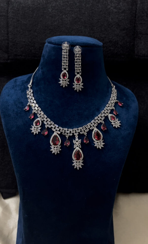 Premium quality stone AD necklace set in red - Image 2