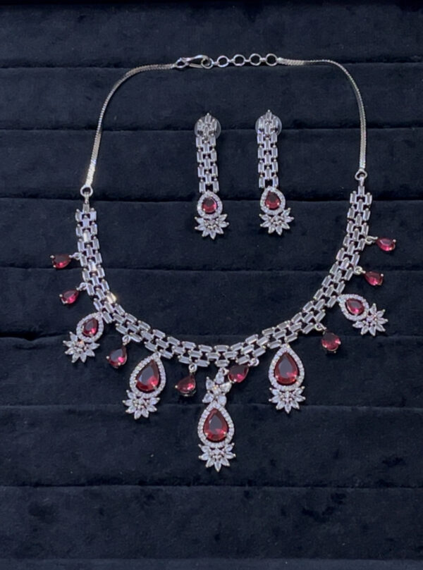 Premium quality stone AD necklace set in red - Image 3