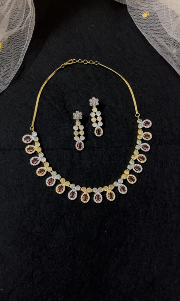 Premium quality golden AD necklace set in red