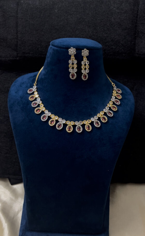 Premium quality golden AD necklace set in red - Image 2