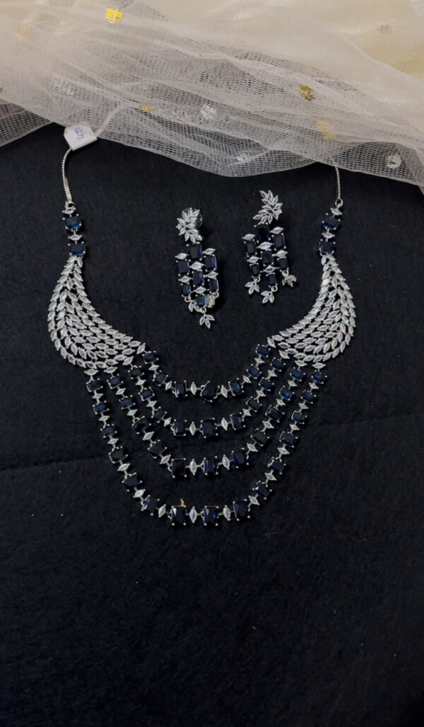 Premium quality three layer AD necklace set blue