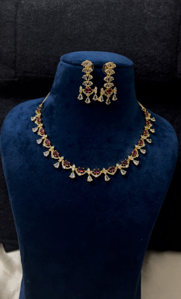 Premium quality AD necklace set in red - Image 2