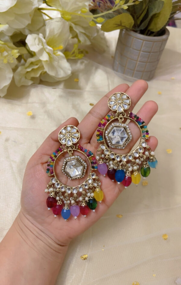Party wear heavy weight chandbali in multi - Image 2