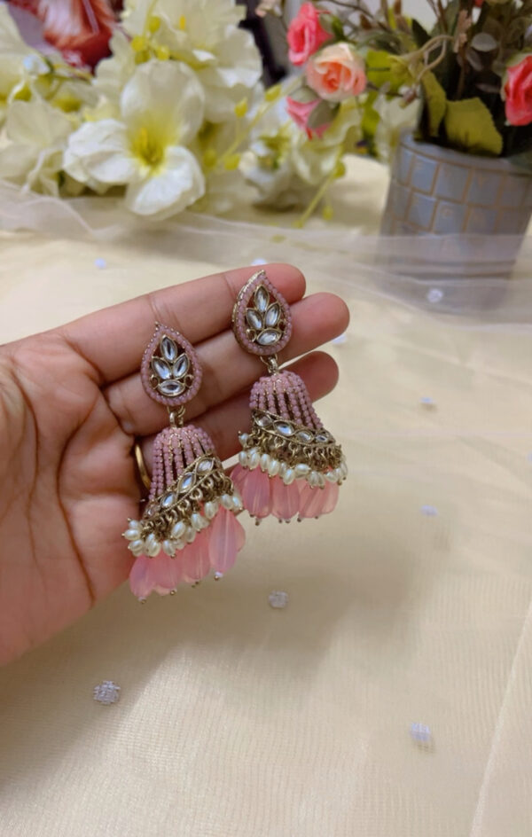 Stylish heavy weight jhumka  in lightpink - Image 2