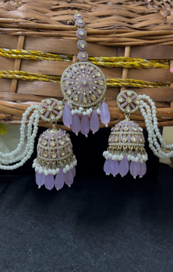 Premium quality heavy weight jhumka with maangtika in purple