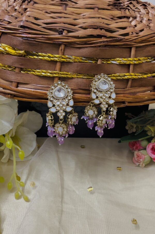 Premium quality light weight kundan earring in lavender