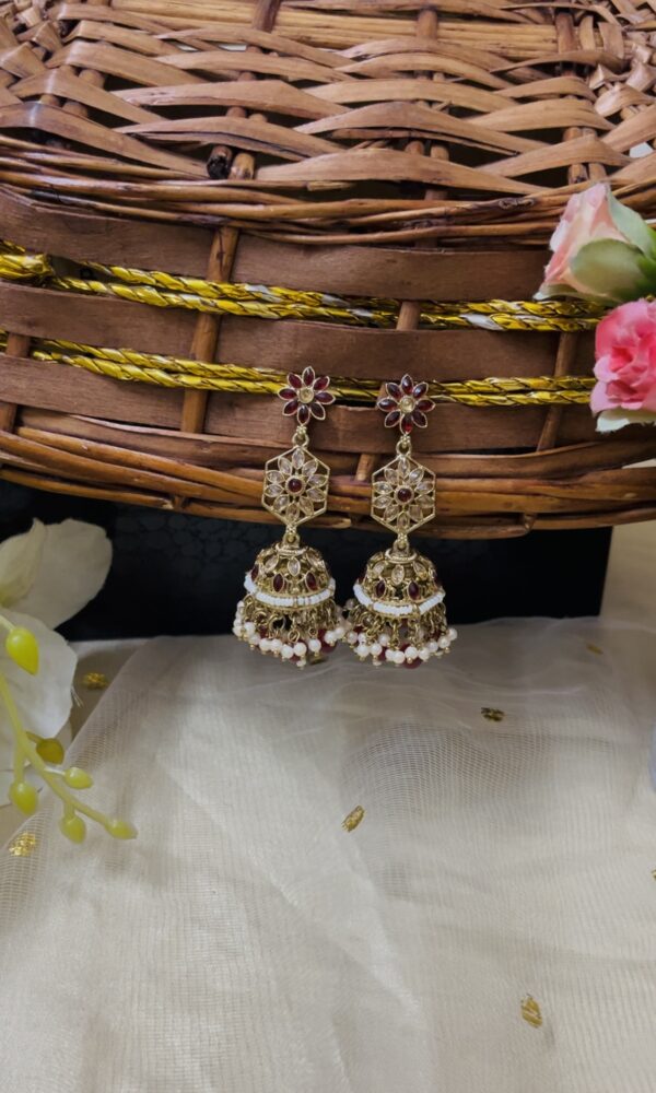 Premium quality light weight kundan jhumka earring in red