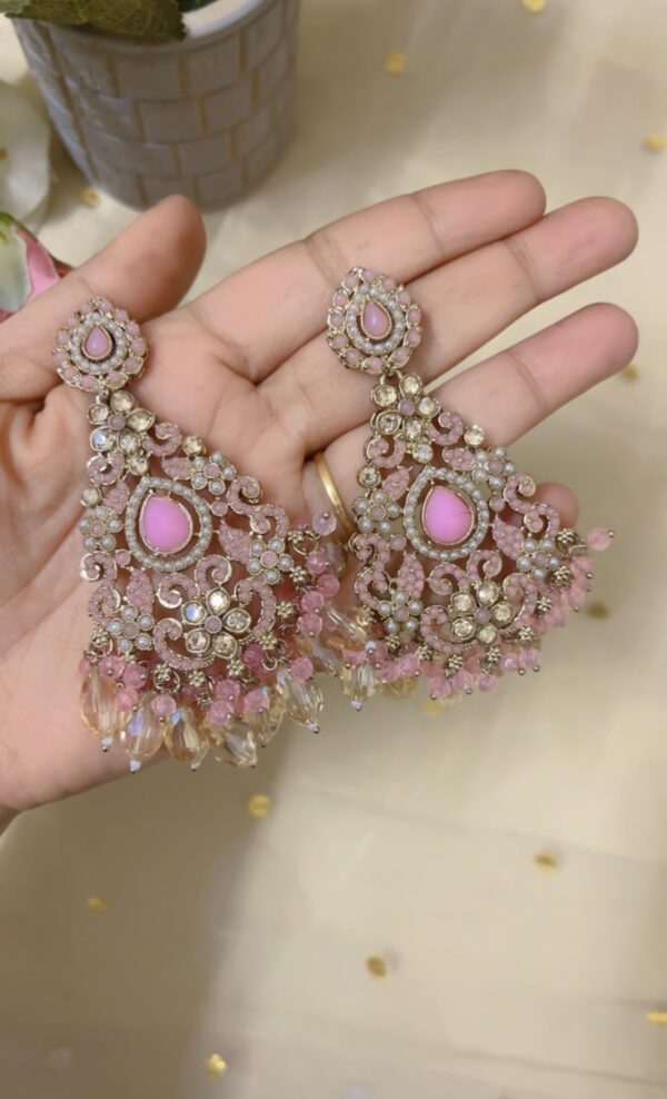 Premium quality light weight kundan earring in lightpink - Image 2