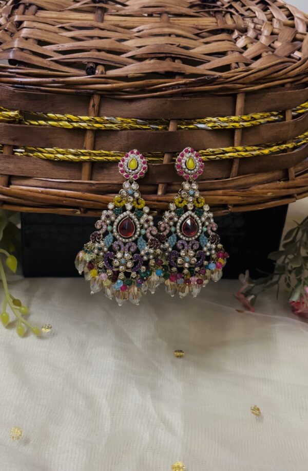 Premium quality light weight kundan earring in multi