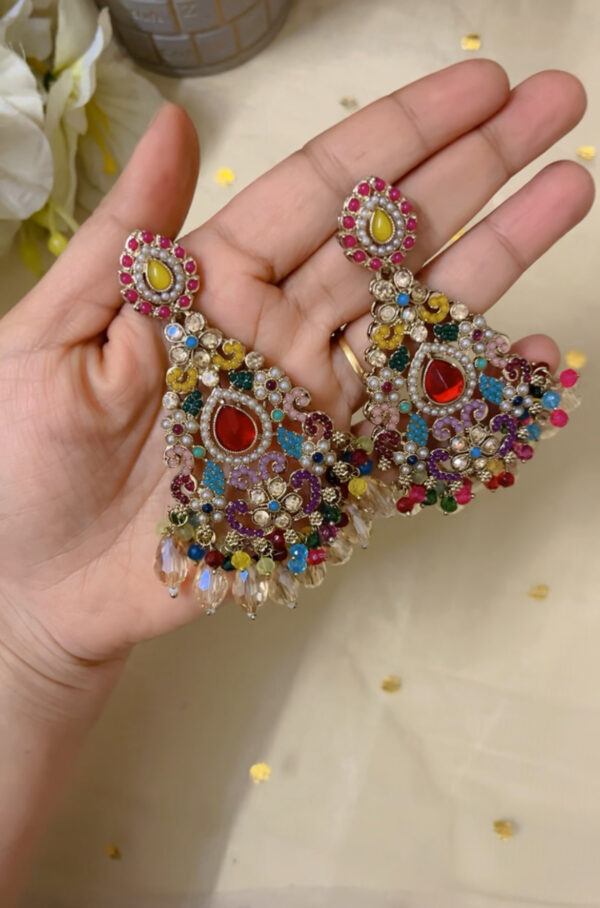 Premium quality light weight kundan earring in multi - Image 2