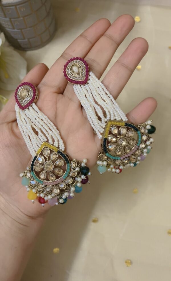 Premium quality light weight kundan earring in multi - Image 2