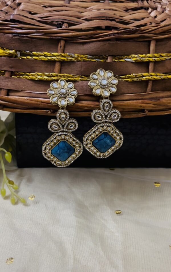 Premium quality light weight kundan earring in blue