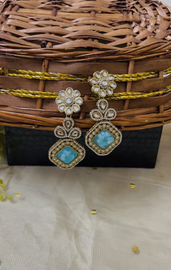 Premium quality light weight kundan earring in lightblue