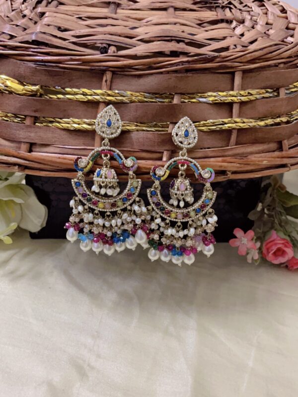 Premium quality light weight kundan earring in multi