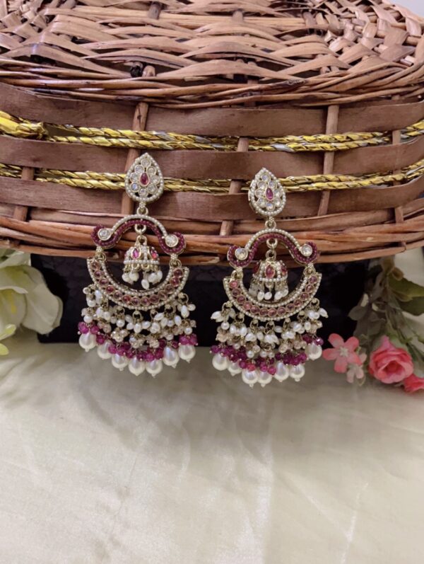 Premium quality light weight kundan earring in ranipink