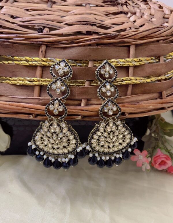 Premium quality long kundan earring in black
