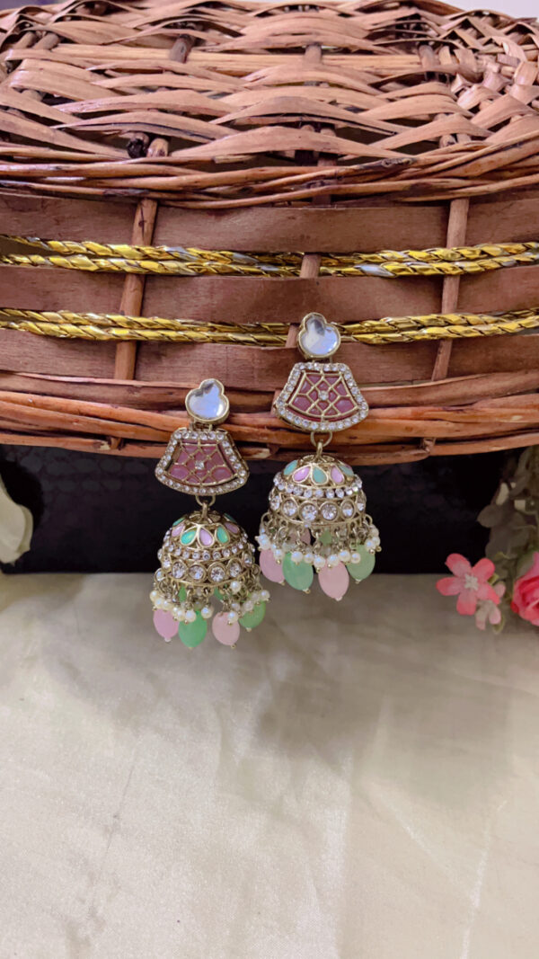 Premium quality long kundan jhumka earring in mintgreen