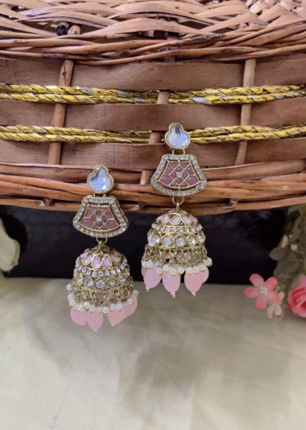 Premium quality long kundan jhumka earring in pink