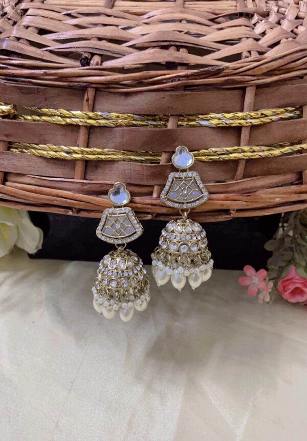 Premium quality long kundan jhumka earring in white